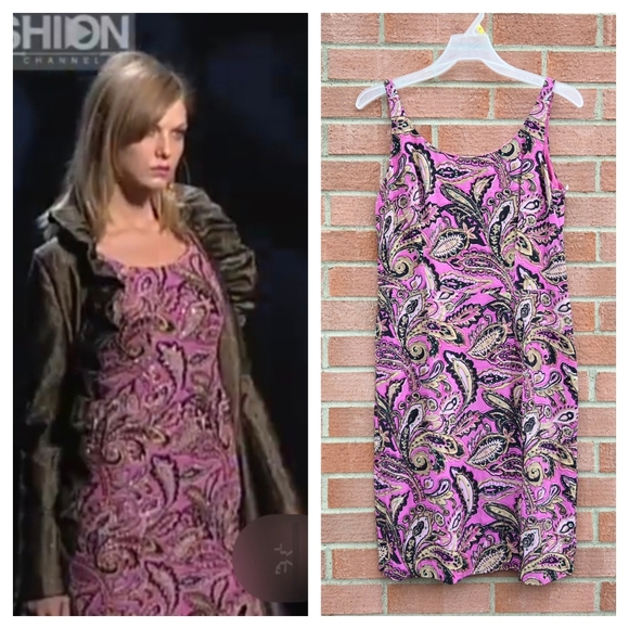 Anna Sui Dresses & Skirts - Anna Sui Vintage Pink Paisley Sleeveless Sequined Sheath Dress Size 10 2001
